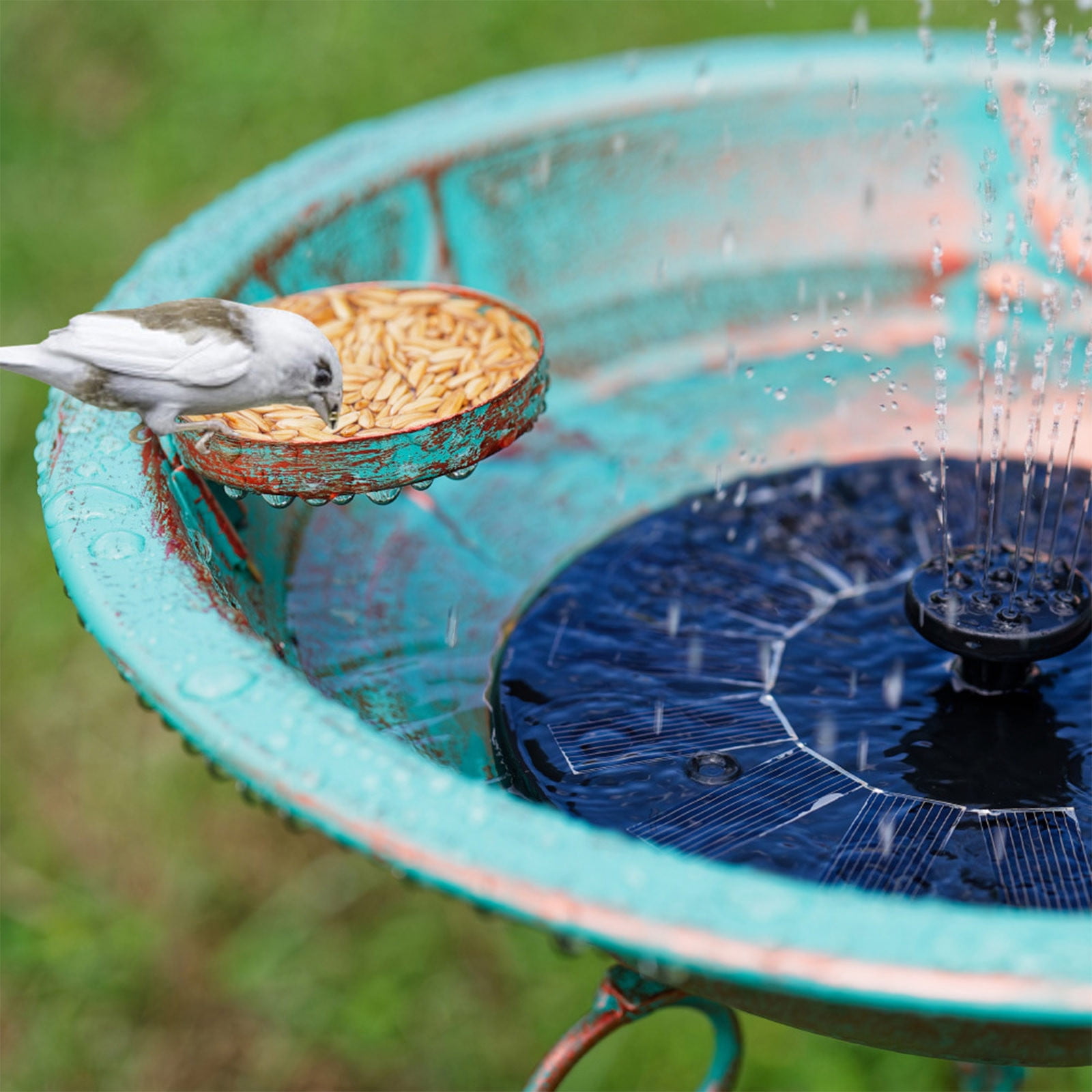 Bird Bath 13" Dia Bowl, Metal Birdbath with Feeder, Pedestal Bird Baths for Outside Outdoors Garden Patio Yard