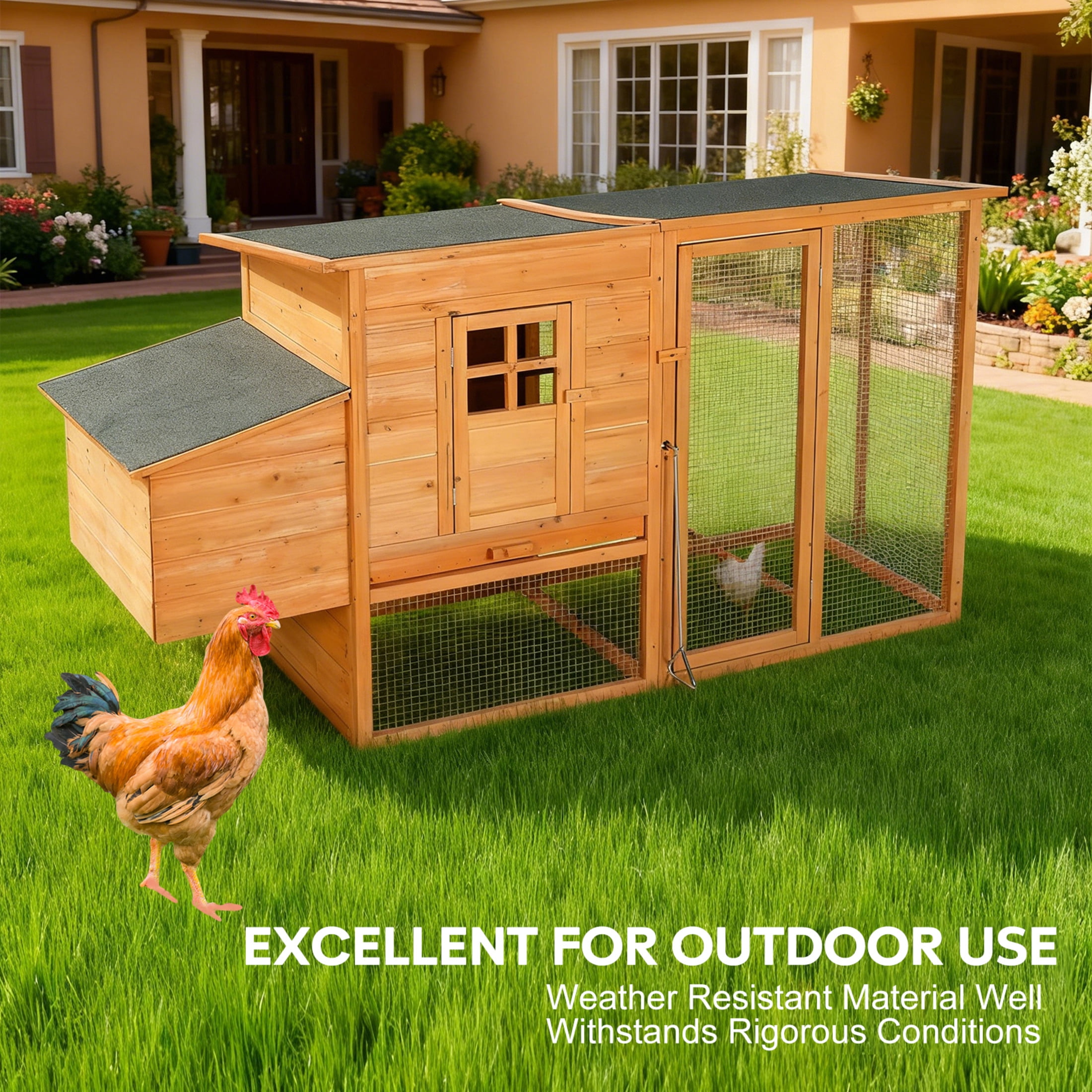 Noble House 76" Extra-Large Fir Wood Chicken Coop, Outdoor Poultry Hutch with Nesting Box and Tray, Natural