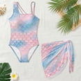 thumbnail image 3 of Xixirimido Pink Blue Mermaid Scale Print Girls One Piece Swimsuit with Adjustable Strap and Mesh Cover Up Skirt, One Shoulder Cute Bathing Suit Swimwear Set, Size 17-18 Years, 3 of 7