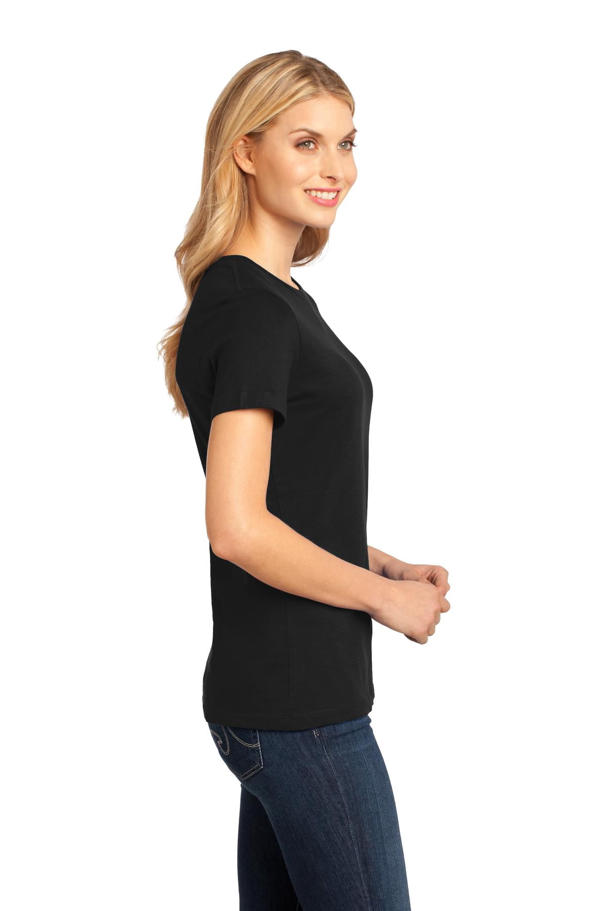 District Adult Female Women Plain Short Sleeves T-Shirt Jet Black 