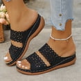 thumbnail image 5 of Slides for Women Summer Women's Slide Sandals Slippers Plus Size Carving Wedge Heel, Black-36, 5 of 6