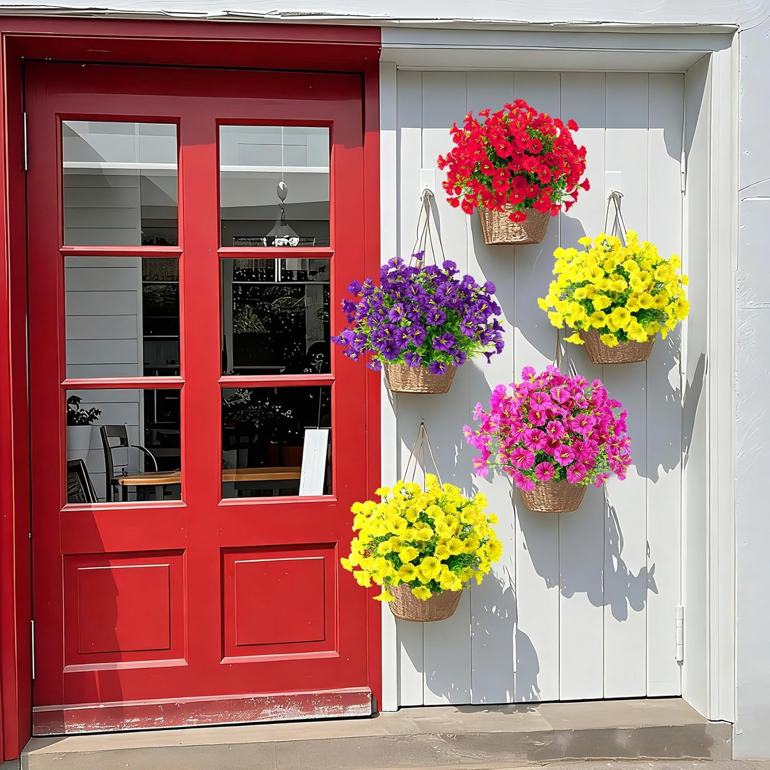 24 Bundles for Outdoors Decoration Fake Silk Morning Glory Flowers Faux Euc Plants UV Resistant for Porch Patio Garden Spring Summer Home Decor, Multicolor