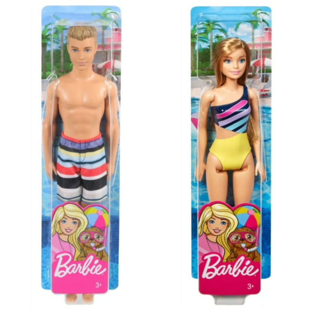 Gaan Hectare Trojaanse paard Barbie Ken Beach Doll Wearing Striped Swimsuit, for Kids 3 to 7 Years Old  PLUS Barbie Doll Dark Blonde Wearing Swimsuit - Walmart.com