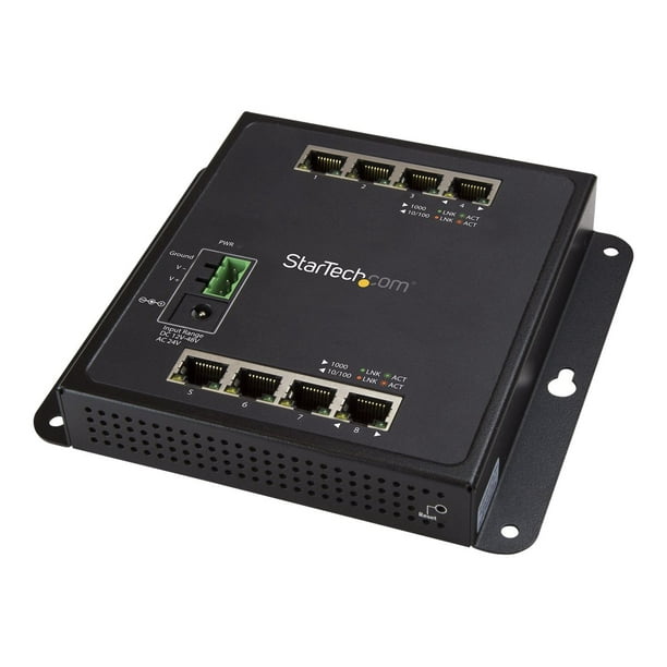 StarTech.com Gigabit Ethernet 8 Commutateur Ports Industriel - Commutateur Réseau LAN/RJ45 Compact et Renforcé - 40C à +75C (IES81GW) - Commutateur - Géré - 8 x 10/100/1000 - Mural - pour P/N: SVA12M2NEUA, SVA12M5NA
