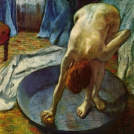 Abstract Figurative Paintings - Woman in a Tub, 1886 Pastel Nude Figurative Bath Painting Print Wall Art By Edgar Degas