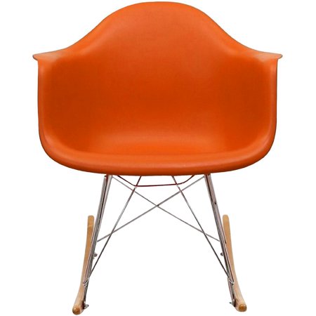Armchair Rocker 2xhome Pink Mid Century Modern Molded Shell Designer Plastic Rocking Chair Chairs Armchair Arm Chair Patio Lounge Garden Nursery Living Room Rocker Replica Decor Furniture DSW Chrome Eiffel ()