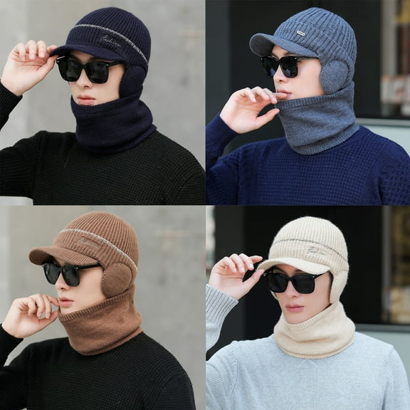 2Pcs/Set Winter Beanie Hat Scarf: Warm Fleece Lined Knit Skull Cap Neck Warmer Set - Ribbed Cuffed Beanies for Men & Women