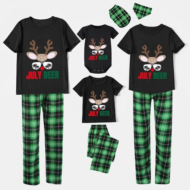 Pijamas familiares a juego de Navidad, conjuntos de pijamas negros de ciervo de julio en julio