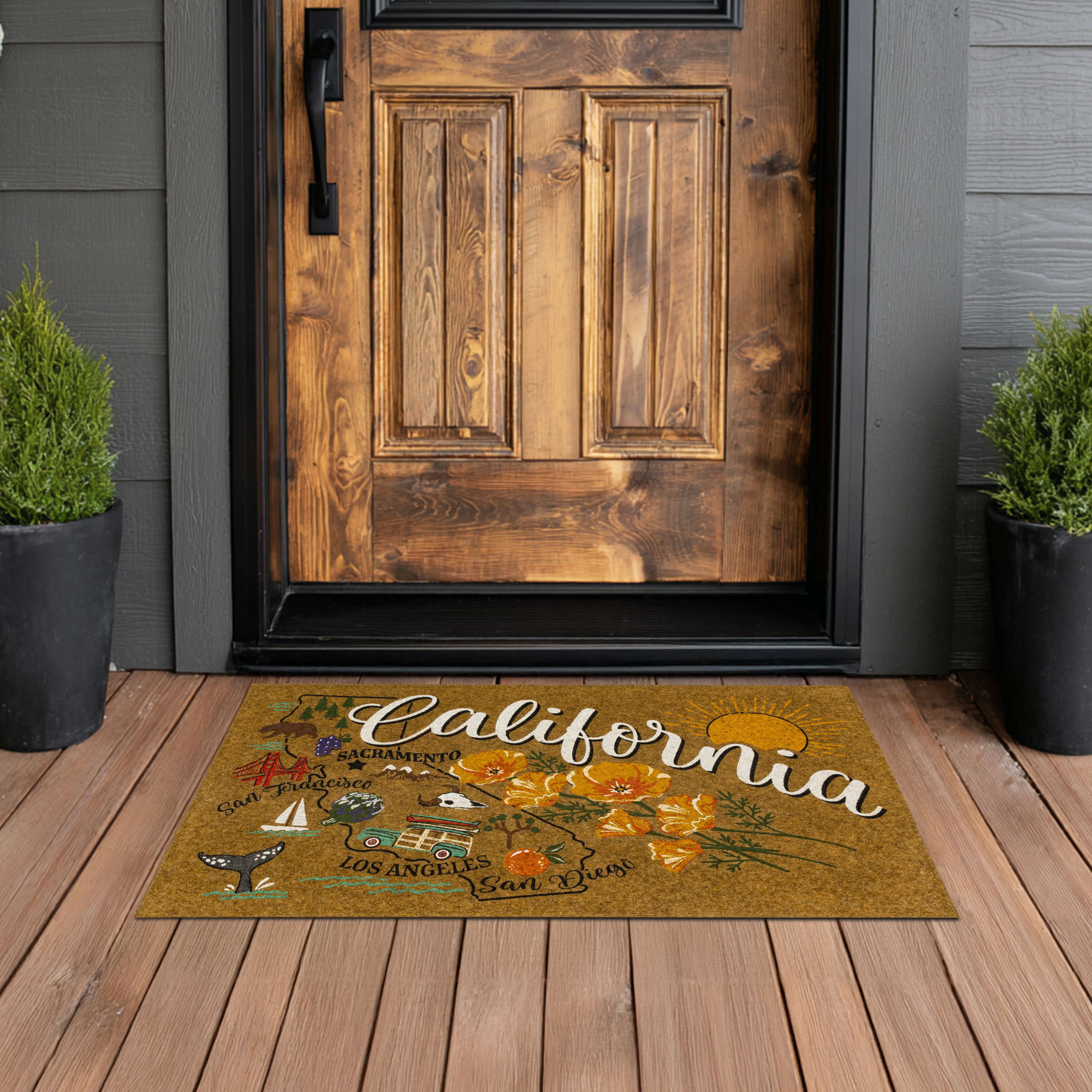 Mohawk Home California Indoor/Outdoor All Weather Polyester Rubber Backed Rectangle Doormat, Tan, 18" x 30"