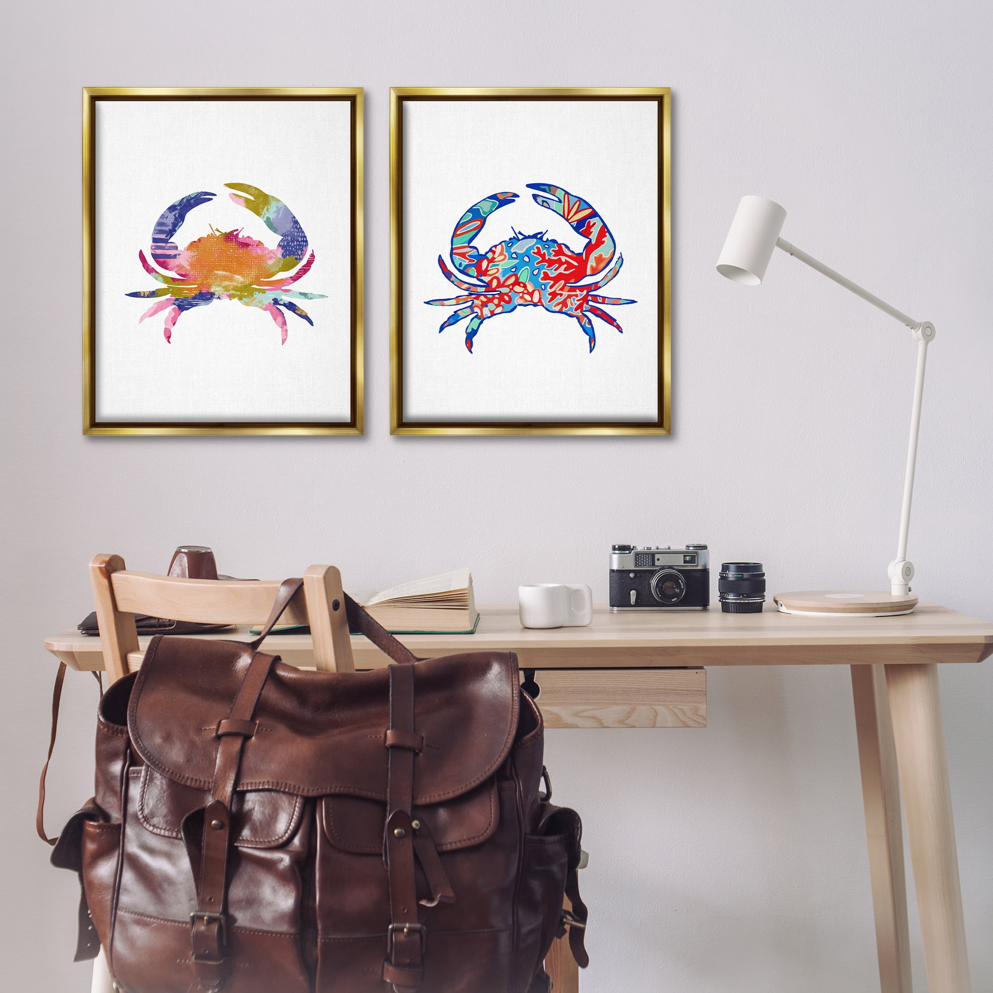 Stupell Industries Colorful Crab Silhouette Animals Painting Gold Floater Framed Canvas Art Print Wall Art, 31 x 25, Set of 2