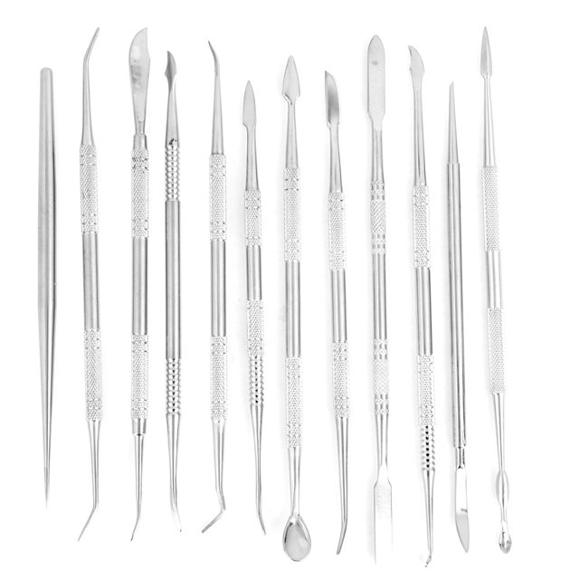 Herramientas de escultura de arcilla de acero inoxidable, cuchillo para tallar, modelos de dientes, artesanías de cerámica (12 piezas)
