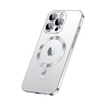 ELEHOLD Plating Clear Case for iPhone 15 Pro Max 6.7" Transparent Clear Anti-Yellowing Compatible with MagSafe Magnetic Shockproof Slim Lightweight Case with Camera Lens Protection,Silver