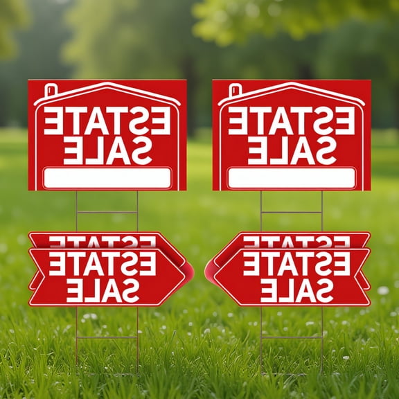 6 Estate Sale Signs with Stakes, 2 Large 17"x12" and 4 Signs 17"x6", Double Sided, Waterproof