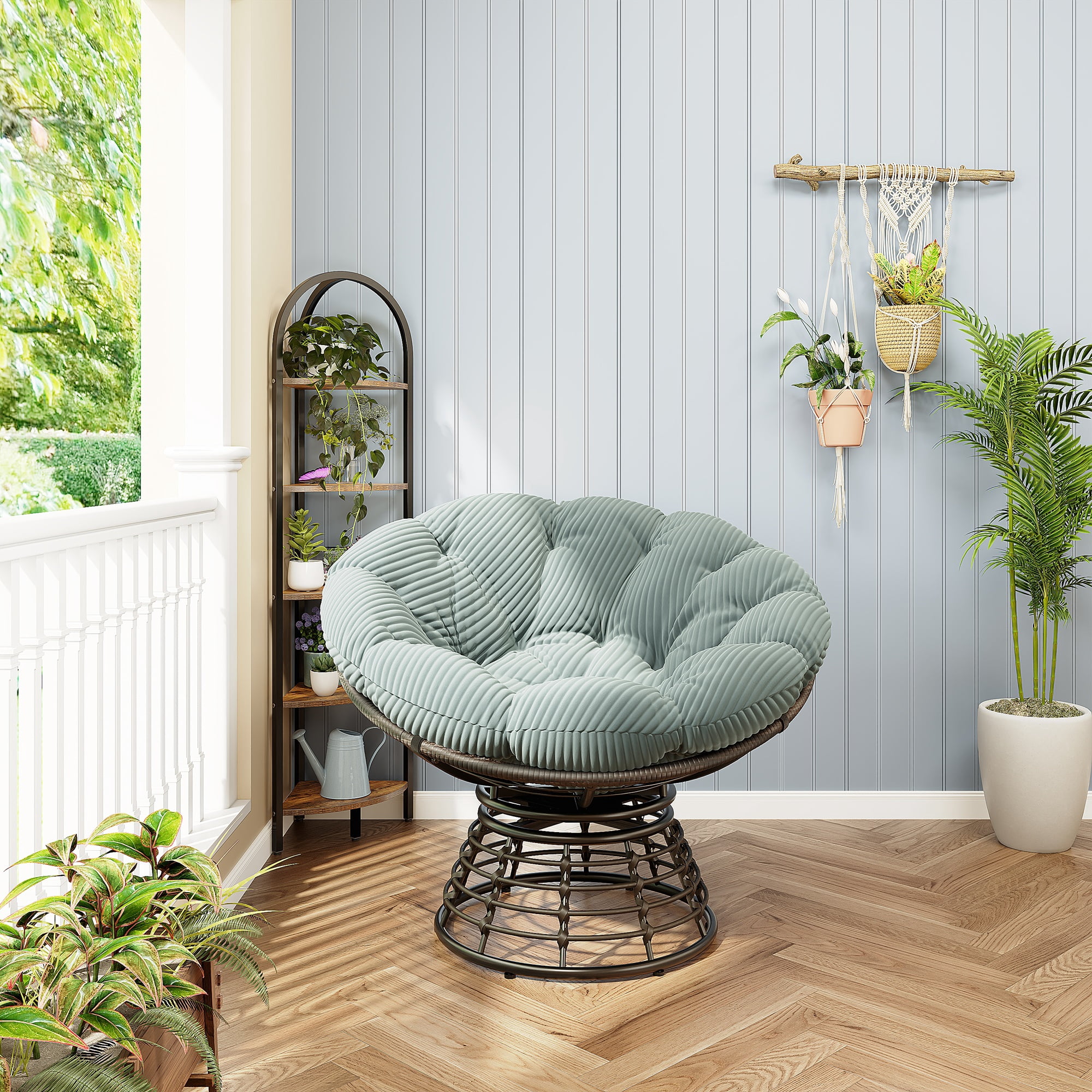 360° Swivel Indoor Outdoor Rattan Chair with Soft Thick Cushion, Ideal for Living Room, Bedroom, Reading Room, Brown Frame with Beige Cushion&nbsp;