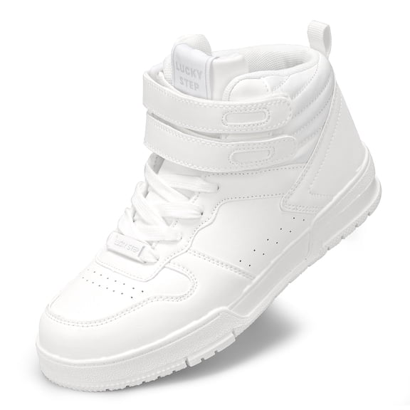 LUCKY STEP Fashion Hook and Loop High Top Sneakers Casual Walking Shoes,White,Womens