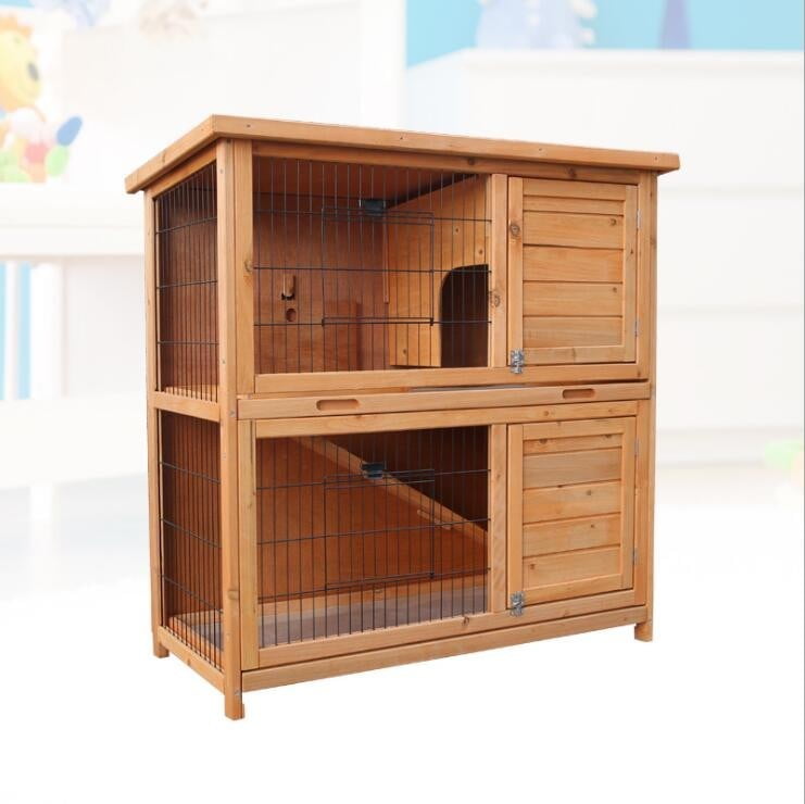 Outdoor Wooden Rabbit Hutch Pet Cage With Run Asphalt Roof Bunny Animal