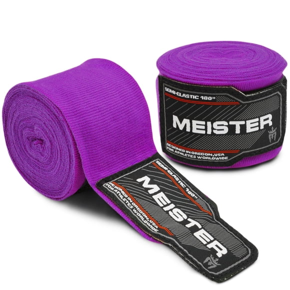 Meister Bandeaux pour les Mains Semi-Élastiques 180 Pouces pour Adultes pour MMA et Boxe (Paire) - Violet