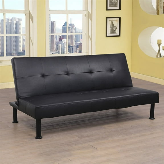 Hommoo Faux Leather Sofa Bed, Modern Futon Couch for Living Room, Convertible Futon Sofa Bed for Small Rooms, Black
