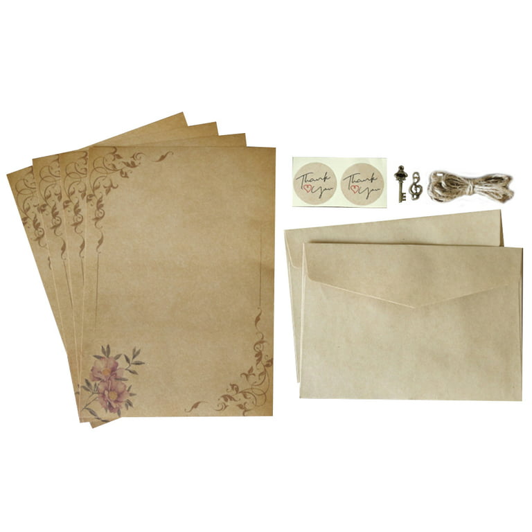 Vintage Stationary Paper and Envelopes, Antique Kraft Writing Stationery Set with 20 Sheets of Classic Aged Letter Papers, 10 Envelopes, 10 Hemp