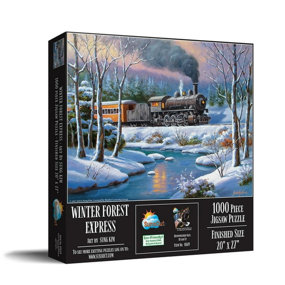 SUNSOUT INC - Winter Forest Express - 1000 pc Jigsaw Puzzle by Artist: Sung Kim - Finished Size 20" x 27" - MPN# 41619