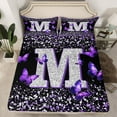 thumbnail image 2 of Feelyou Initial M Letter Twin Sheet Sets, Sequin Print Monogrammed Twin Fitted Sheet, Dreamy Purple Butterfly Flat Sheet, Lightweight Room Decor, 3 Pieces, 2 of 7