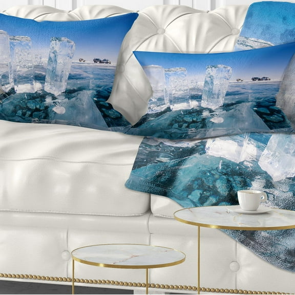 Designart 12" x 20" Blue Polyester Throw Pillow