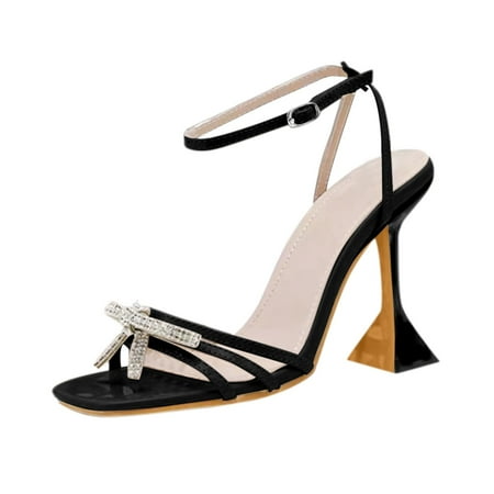 

Summer Ladies Fashion Plus Size Bow Rhinestone Strap High Heel Sandals