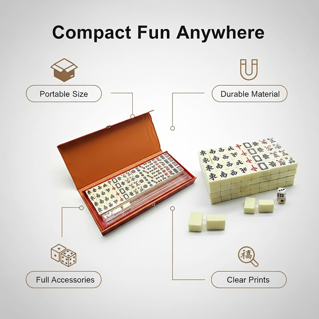 Fanruina Portable Mahjong 144-Tile Standard Edition Set, crafted from premium durable plastic material