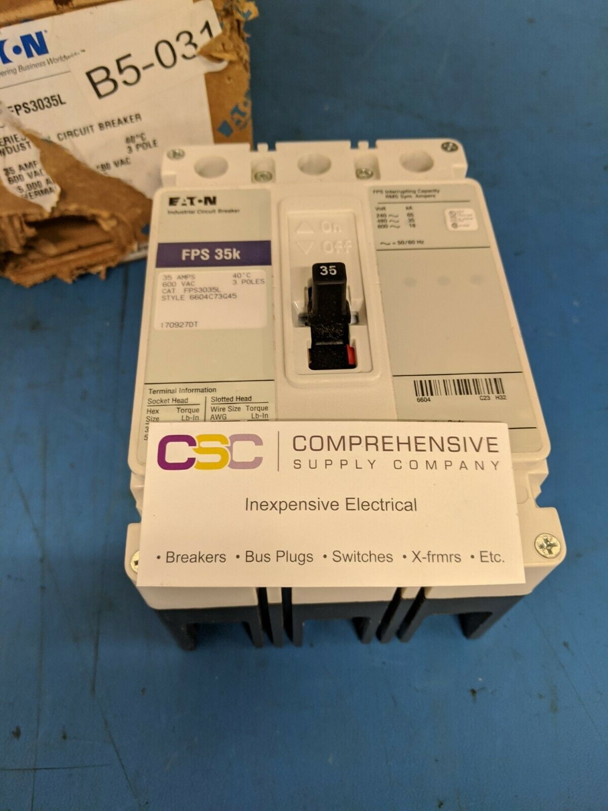 EATON  35A AMP 3P POLE 600V 35kA@480V BOLT ON CIRCUIT BREAKER - FPS3035L - NIB
