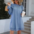 thumbnail image 1 of Vestido, Cuello Alto, Casual, Con Volantes, Color Puro, Vestido De Manga Larga Para Viajes, 1 of 6