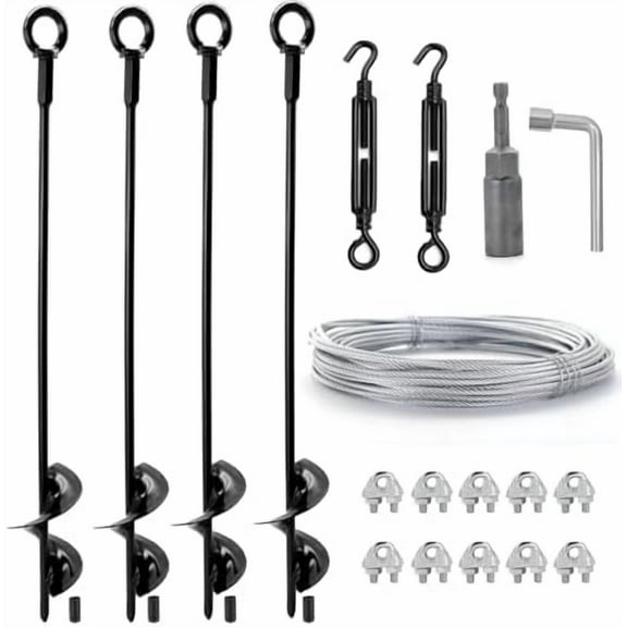 4 Pack 18" Ground Anchors Shed Anchor Kit, Swing Set Anchors Heavy Duty with Galvanized Cable & Turnbuckles, Earth Anchors High Wind Auger Anchors for Sheds Swings Canopy Gazebo Tent$$Garden & Patio
