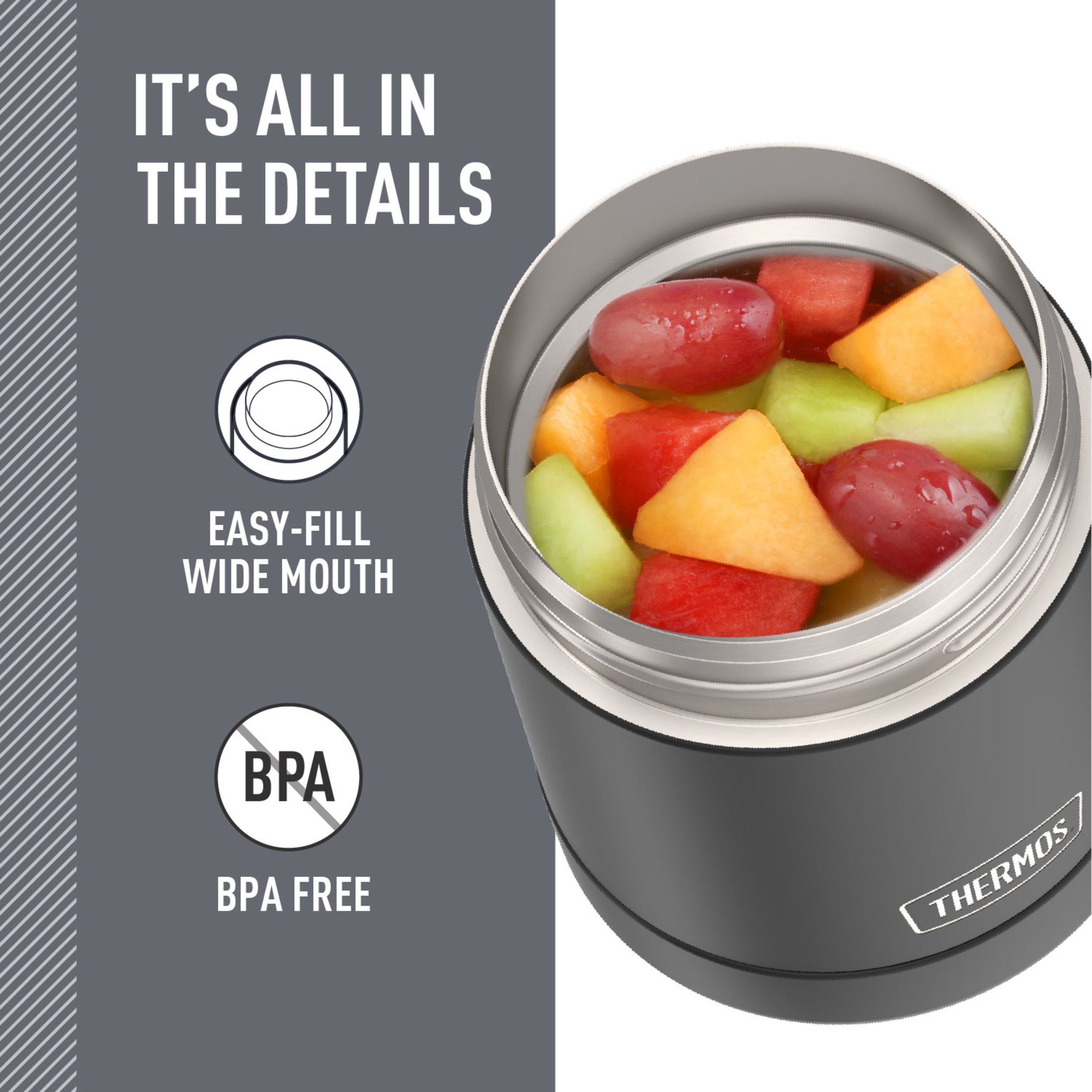 Thermos Stainless Steel Insulated Food Jar with Handle, 10oz, Black, Ideal Use for Workday Meals and Travel, Made for Portable Food Storage, Dishwasher Safe, For Hot and Cold Food