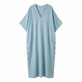 thumbnail image 6 of Ayolanni V Neck Fall Dresses 3/4 Sleeve Cotton Shift Maxi Dresses Solid Holiday Flowy Casual Long Dress with Pockets Blue M, 6 of 6