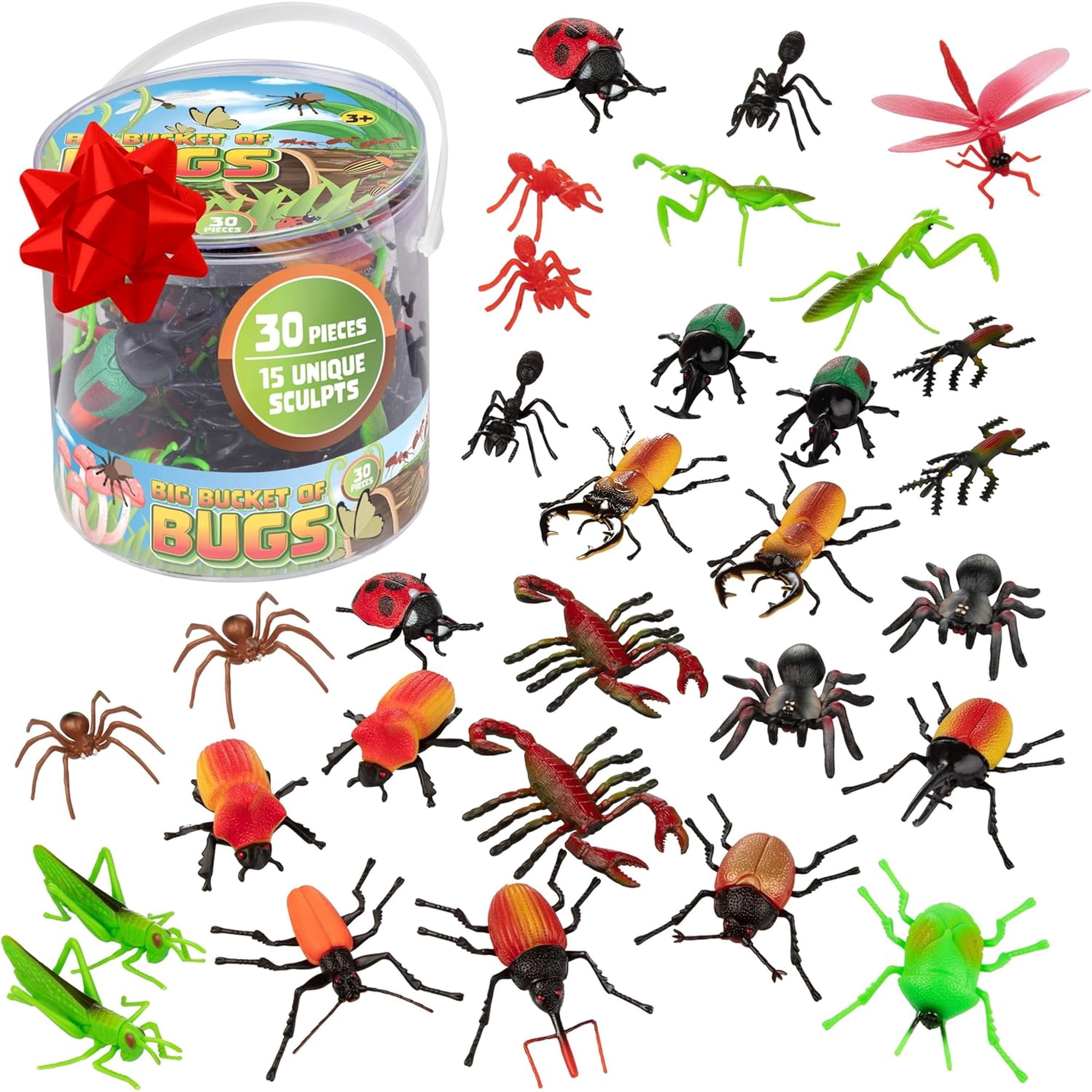 SCS Direct Toy Bug Action Figure Set - 30 Piece Playset, 15 Unique Sculpts- Giant Insects Educational Toy Playset (Ants, Tarantula, Spiders)