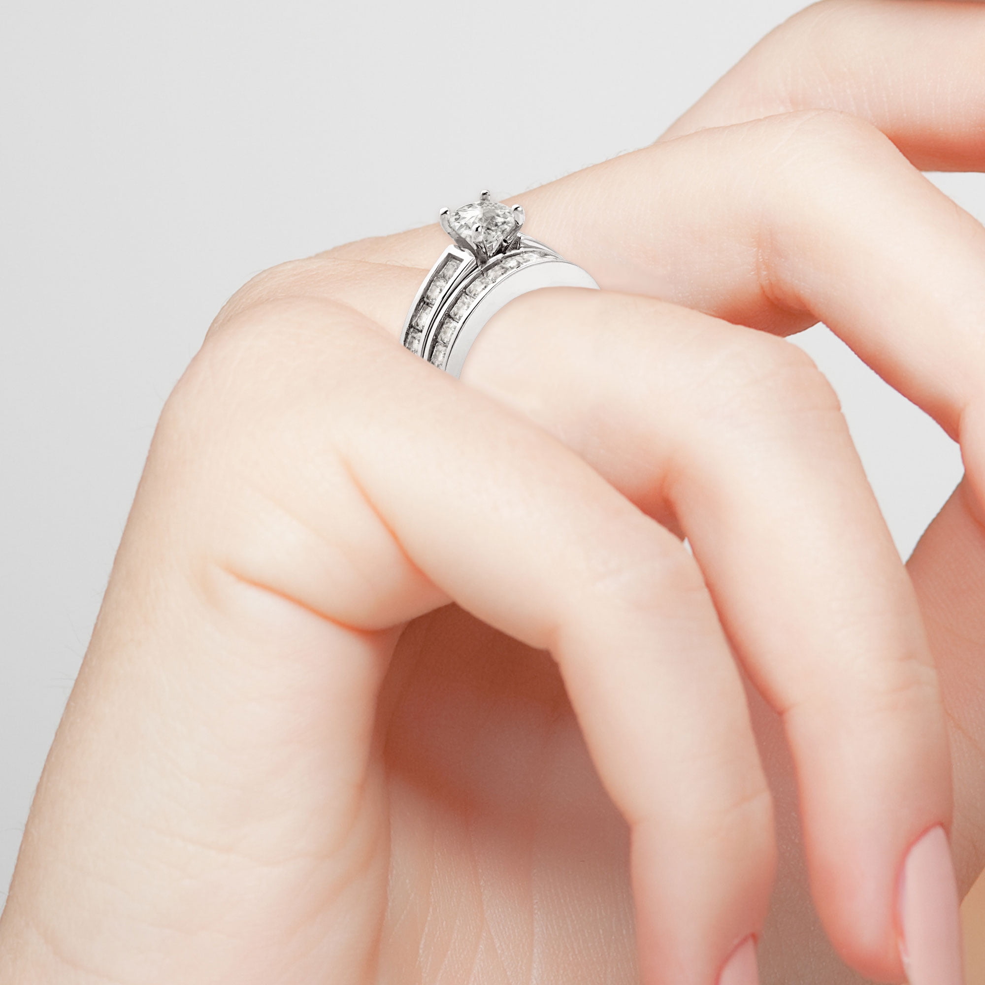 Vow & Forever Personalized Planet Bridal Platinum over Sterling Silver Brilliant White Topaz 2 Piece Engraved Wedding Set ,Women's