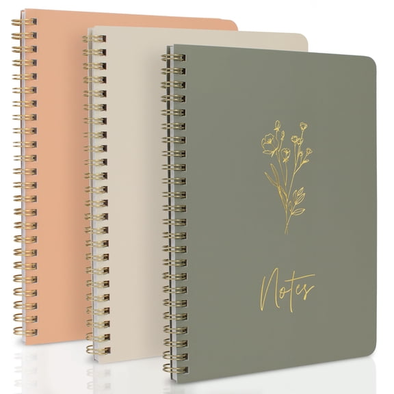 Aesthetic Spiral Notebook Set of 3 For Women - Cute College Ruled 8x6 Journal/Notebook with Large Pockets And Lined Pages - Perfect Supplies to Stay Organized at Work or School