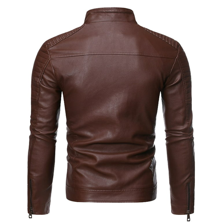 WenVen Men's Leather Jacket Fleece Lined Bomber Faux Leather Jacket Black L