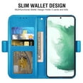 thumbnail image 4 of Compatible with Samsung Galaxy S22 5G Wallet Phone Case and Tempered Glass Screen Protector Flip Credit Card Holder Stand Mandala Flower Cell Cover for S 22 22S 4G G5 6.1 inch Women Men Blue, 4 of 9