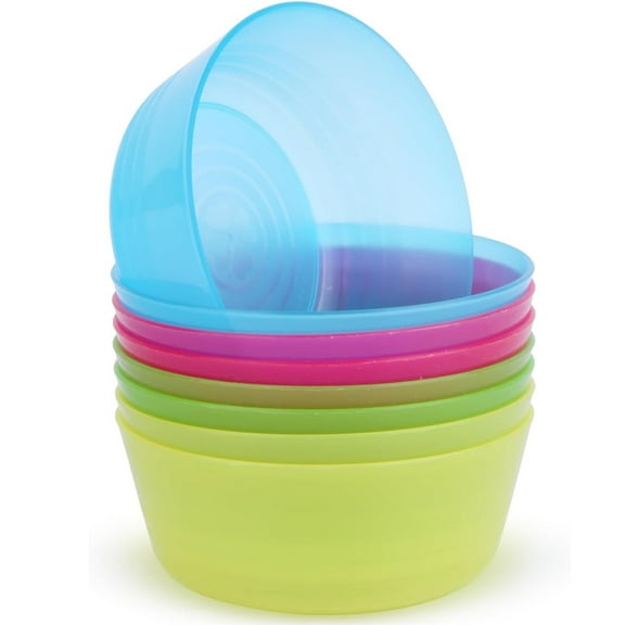 12 Pcs Reusable Plastic Bowls,Happon 400ml Unbreakable Kids Plastic Bowls Microwave Dishwasher Safe Toddler Bowls for Cereal Soup Snack Fruit Salad (4 Colors)