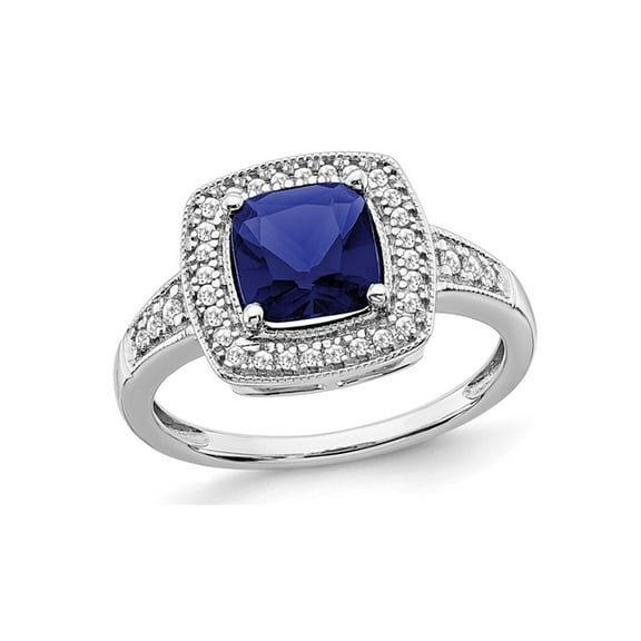 1.30 Carat (Ctw) Lab-Created Blue Sapphire Ring in 14K White Gold with Diamonds