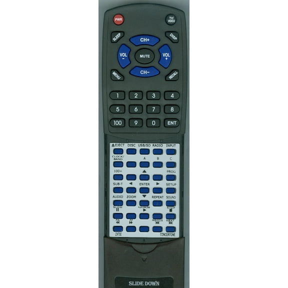 Replacement Remote for CONCERTONE RTZX700, ZX800, ZX700
