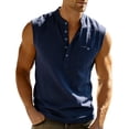 thumbnail image 5 of IhhxPro Men's Linen Sleeveless Henley Shirt with Pockets Breathable Summer Tank Top for Men Casual Loose Fit Beach Vacation Outdoor Work S-2XL, 5 of 9