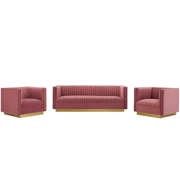 Tufted Armchair and Sofa Set, Velvet, Pink, Modern Contemporary Urban Design, Living Lounge Room Hotel Lobby Hospitality