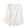 thumbnail image 2 of thefmos Women's Fall Winter Round Neck Long Sleeve Flowy Tops Casual Loose Fit Solid Basic Pullover Blouses Cute Trendy Tunic Shirts for Women Clothes, White 2XL, 2 of 6