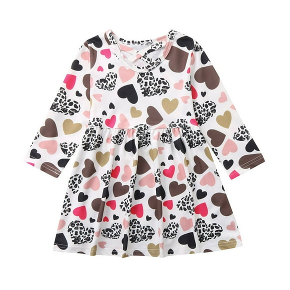 PMUYBHF Toddler Girl Fall Dresses 18-24 Months Toddler Baby Kids Girls Valentine's Day Heart Leopard Princess Dress Clothes Girls Dresses Size 12-14 Formal Baby Girl Dresses 6-9 Months Red