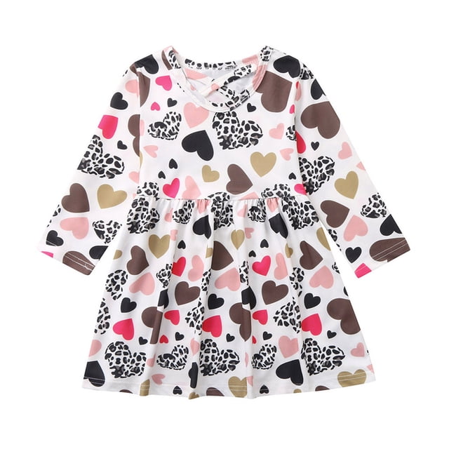 LUOGENLI Robe Tout-Petit Bébé Enfants Filles Saint-Valentin Cœur Léopard Princesse Robe Vêtements Robe pour Filles Tendance Été Blanc 3-4 Ans