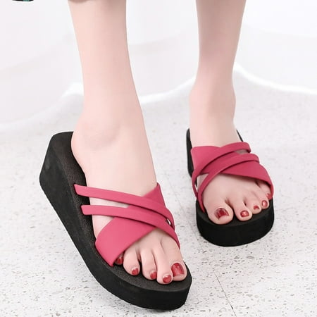 

〖Yilirongyumm〗 Red 40 Slippers For Women Shoes Summer Breathable Non-Slip Wedge Slippers Open Toe Beach Women Fashion Women s Slipper