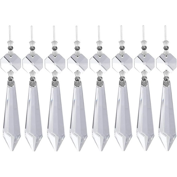 Aylifu Pack of 10 Replacement Clear Maple Leaf Chandelier Crystal Prisms Pendants Shiny Glass with Octagonal Crystal Beads and Metal Split Ring for Lamp Decoration Jewelry Making (38mm)