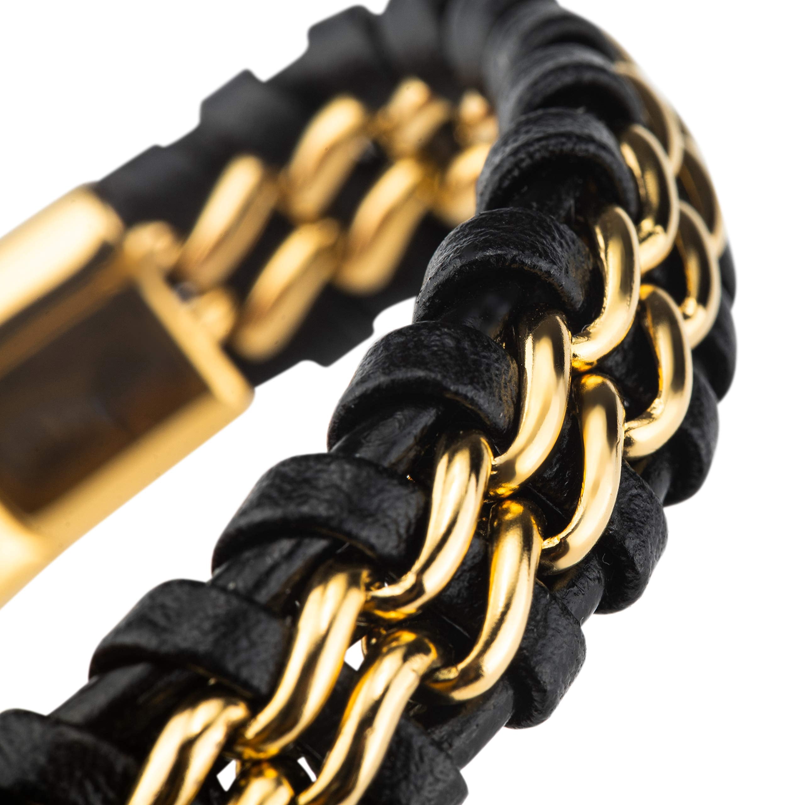 SERASAR Leather Bracelet for Men "Steel" with stainless steel magnetic closure, Gold 23cm, including gift box