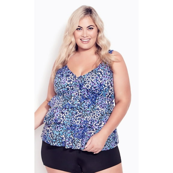 Avenue Women's Plus Size Ruffled Print Tankini Top